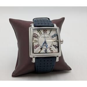 Stuhrling Automatic Silve Ttone 22 Jewels Square Men's Wrist Watch Leather Band